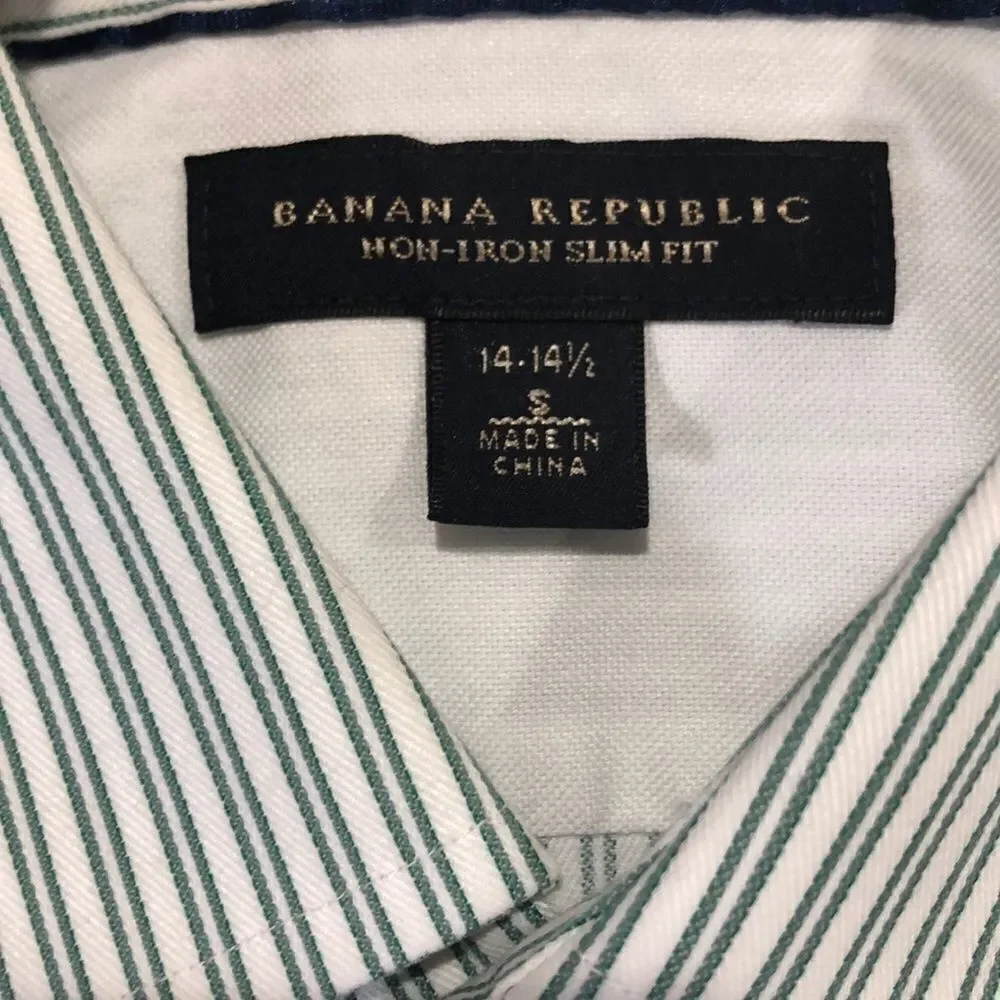 Banana Republic Slim Fit Non-Iron Green Stripe Dress Shirt Men’s 14-14.5